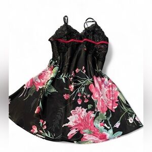 Secret Treasures Black and Pink Floral babydoll